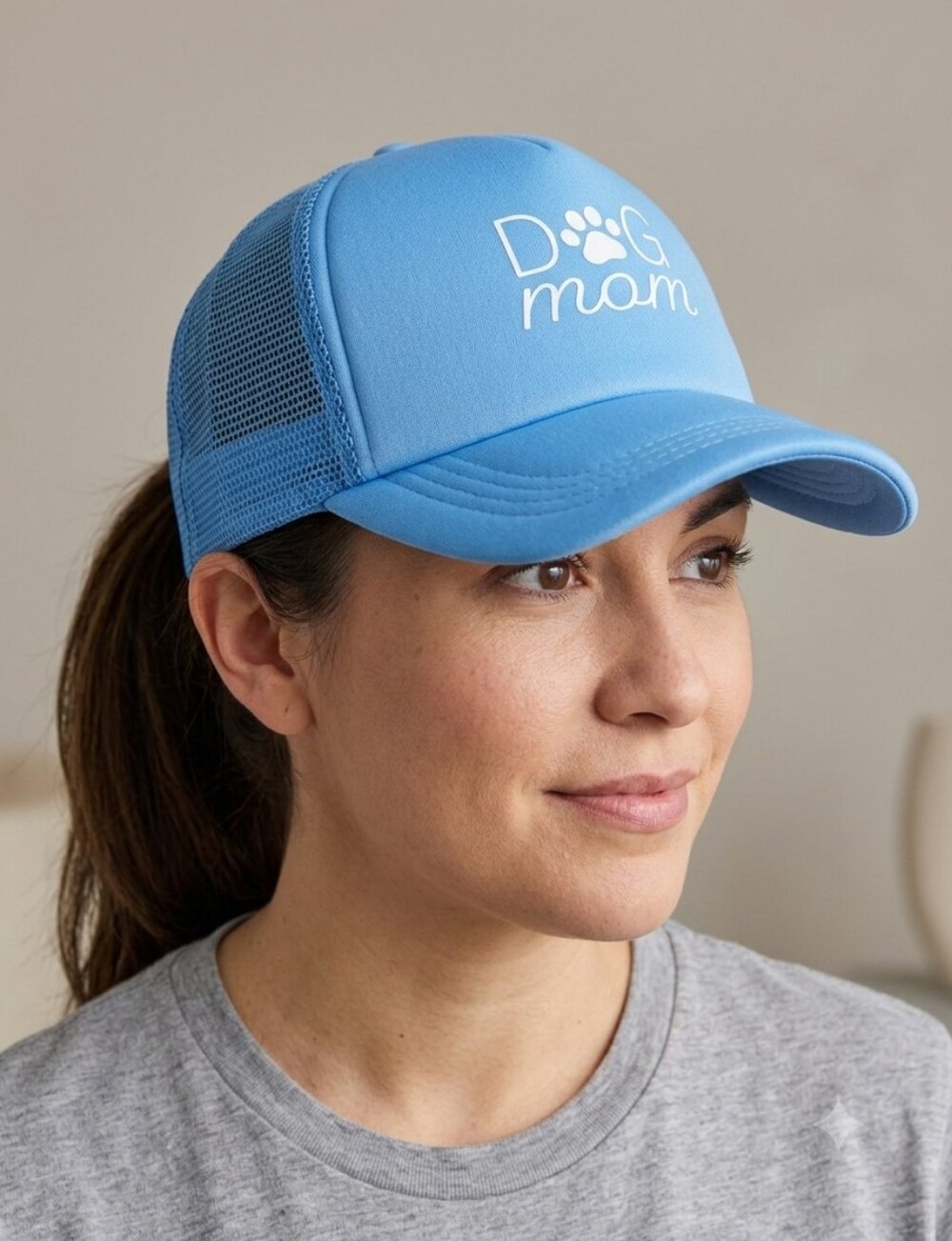 Light Blue "Dog Mom" Mesh Snapback Trucker Hat- NWOT